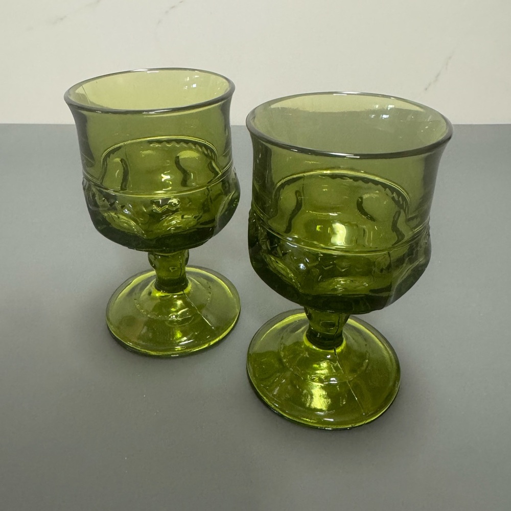 Green Glass Goblet Set